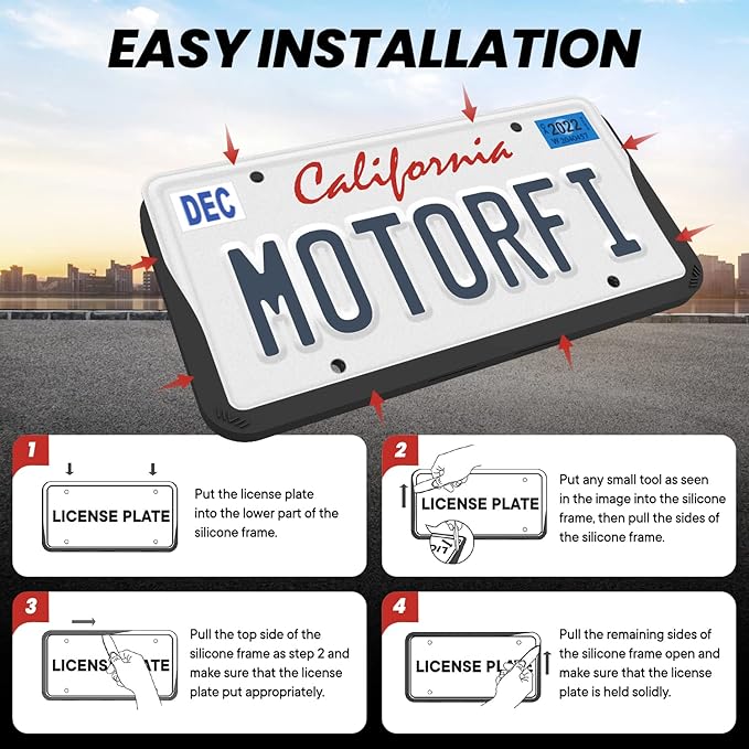 2 Pcs Silicone License Plate Frames & 2 Pcs Polycarbonate Cover for Cars, Premium Quality License Plate Cover with Easy Installation, Rust Proof License Plate Protector with 2 Drainage Holes
