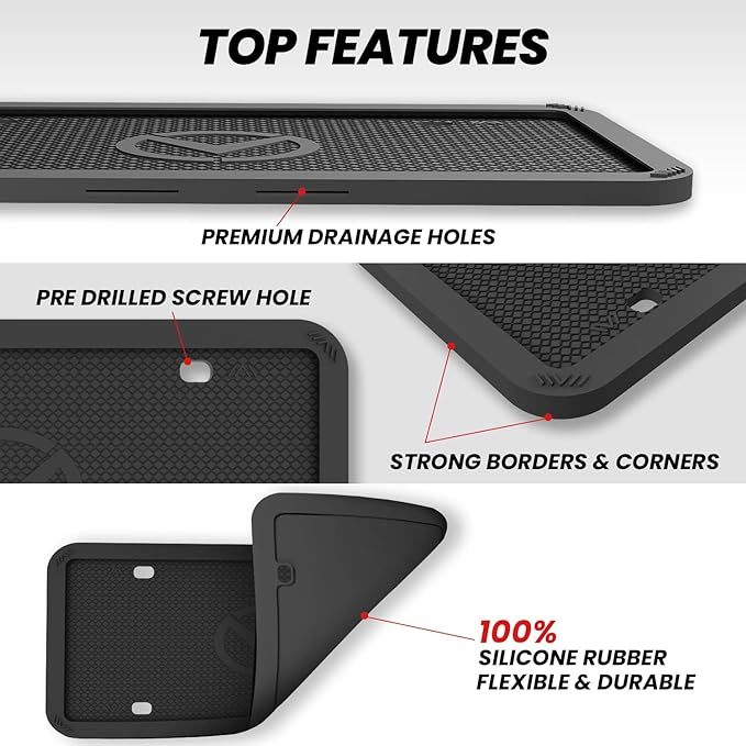 2 Pcs Silicone License Plate Frames & 2 Pcs Polycarbonate Cover for Cars, Premium Quality License Plate Cover with Easy Installation, Rust Proof License Plate Protector with 2 Drainage Holes