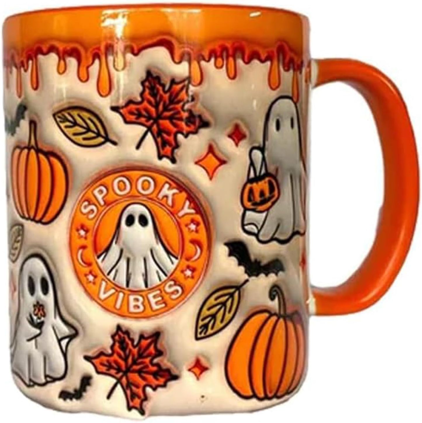 Pumpkin Coffee Cup With Ghost, Halloween Coffee Mug, Halloween Ceramic Coffee Mug, Trick Or Treat Halloween Tumbler Cup