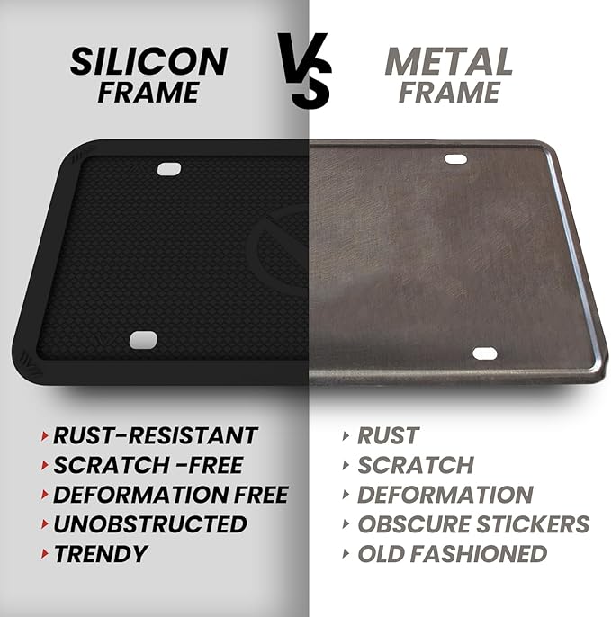 2 Pcs Silicone License Plate Frames & 2 Pcs Polycarbonate Cover for Cars, Premium Quality License Plate Cover with Easy Installation, Rust Proof License Plate Protector with 2 Drainage Holes