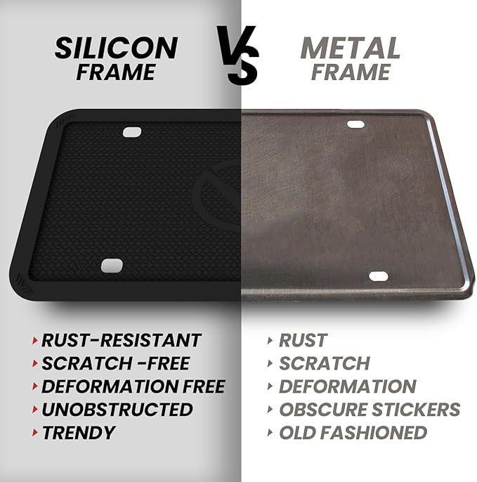 2 Pcs Silicone License Plate Frames & 2 Pcs Polycarbonate Cover for Cars, Premium Quality License Plate Cover with Easy Installation, Rust Proof License Plate Protector with 2 Drainage Holes
