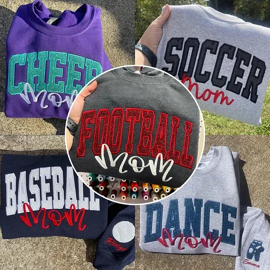 Personalized Glitter Embroidered Sports Mom Sweatshirt