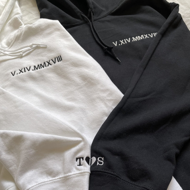 Custom Embroidered Roman Numeral Date Couple Hoodie