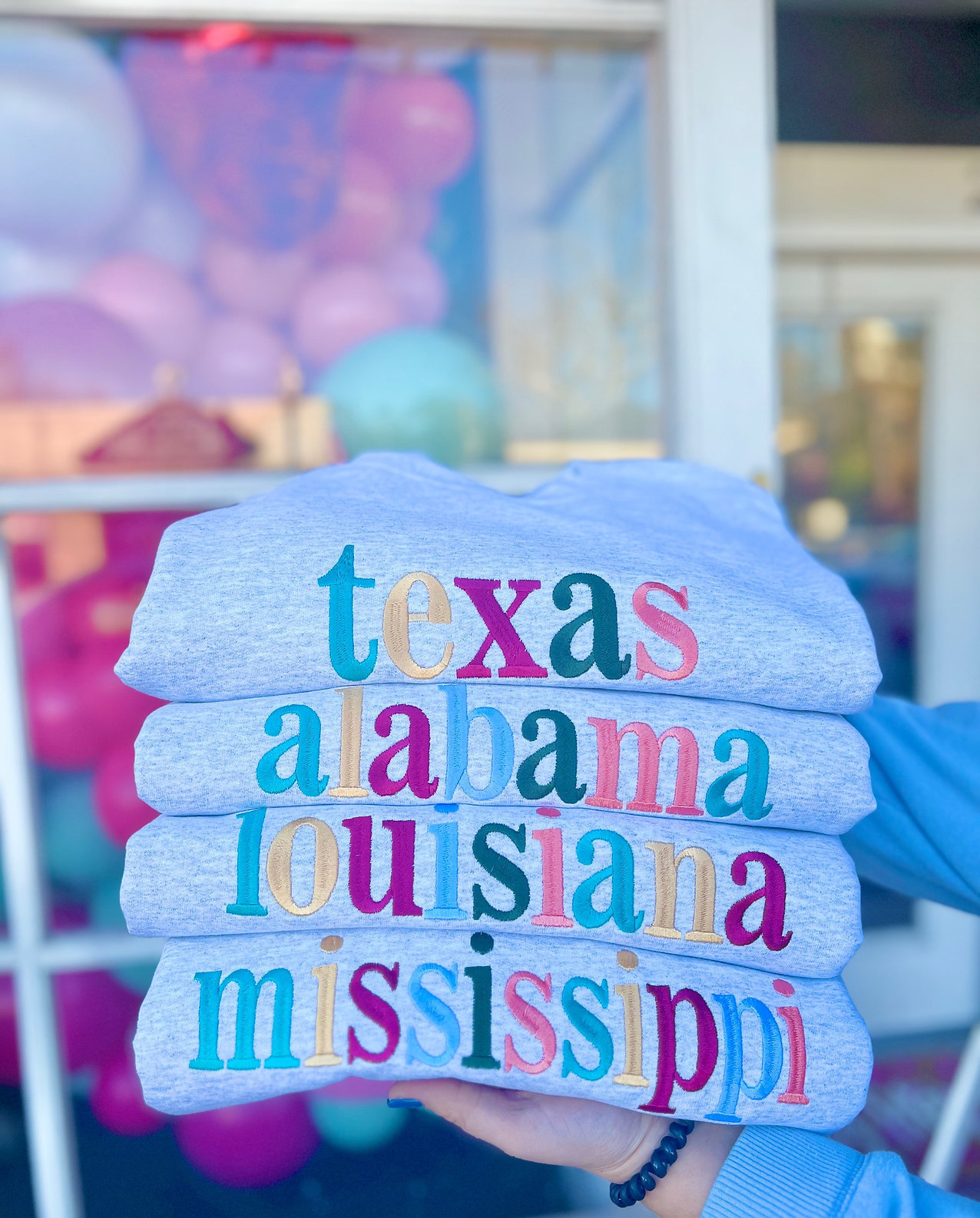 Multicolor Embroidered State Sweatshirt