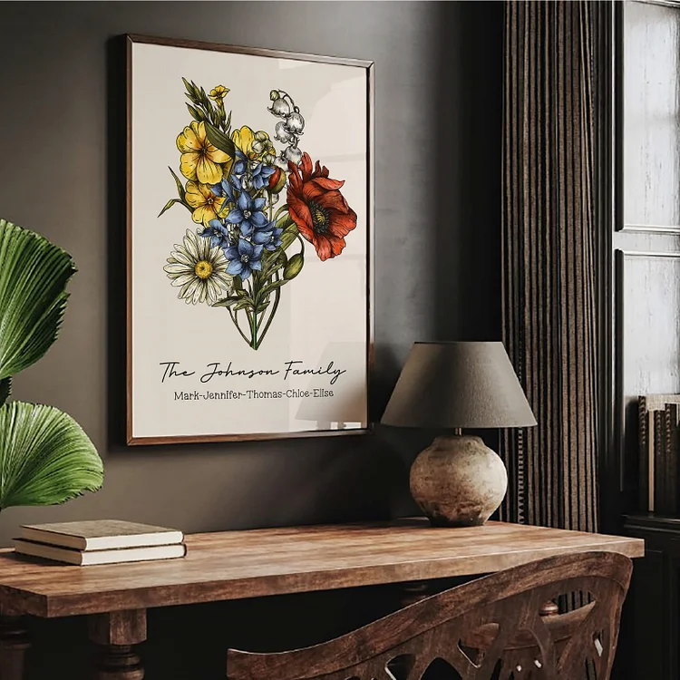 Custom Vintage Birth Flower Family Bouquet Frame