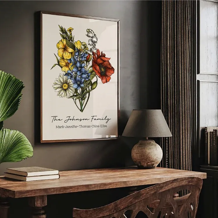 Custom Vintage Birth Flower Family Bouquet Frame
