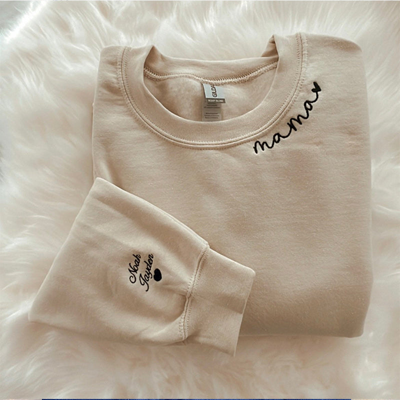 Custom Mama Embroidered Sweatshirt with Kids Names Sleeve