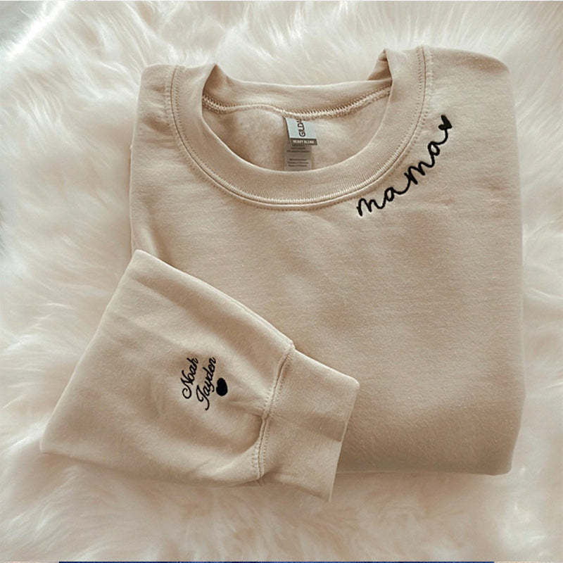Custom Mama Embroidered Sweatshirt with Kids Names Sleeve