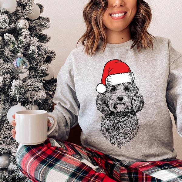 Custom Pet Christmas Sweatshirt - Personalized Dog/Cat Santa Hat Graphic Crewneck