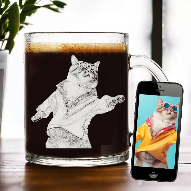 Etched Pet Picture Rocks Glass Father's Day Personalized Whiskey Glass, Personalized Glassware Unique Dad Gifts