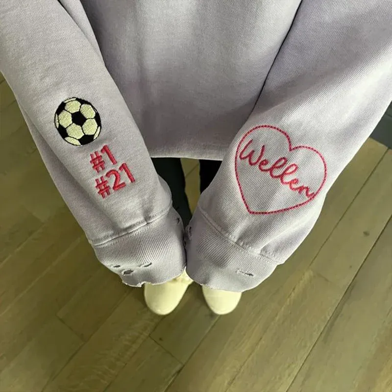 Custom Embroidered Hand Distressed Crew Neck Sweatshirt Colorful embroidery Style