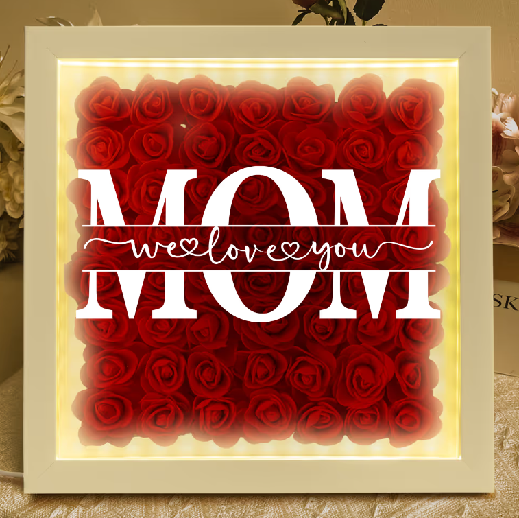 We Love You Mom - Personalized Flower Shadow Box With LED Light