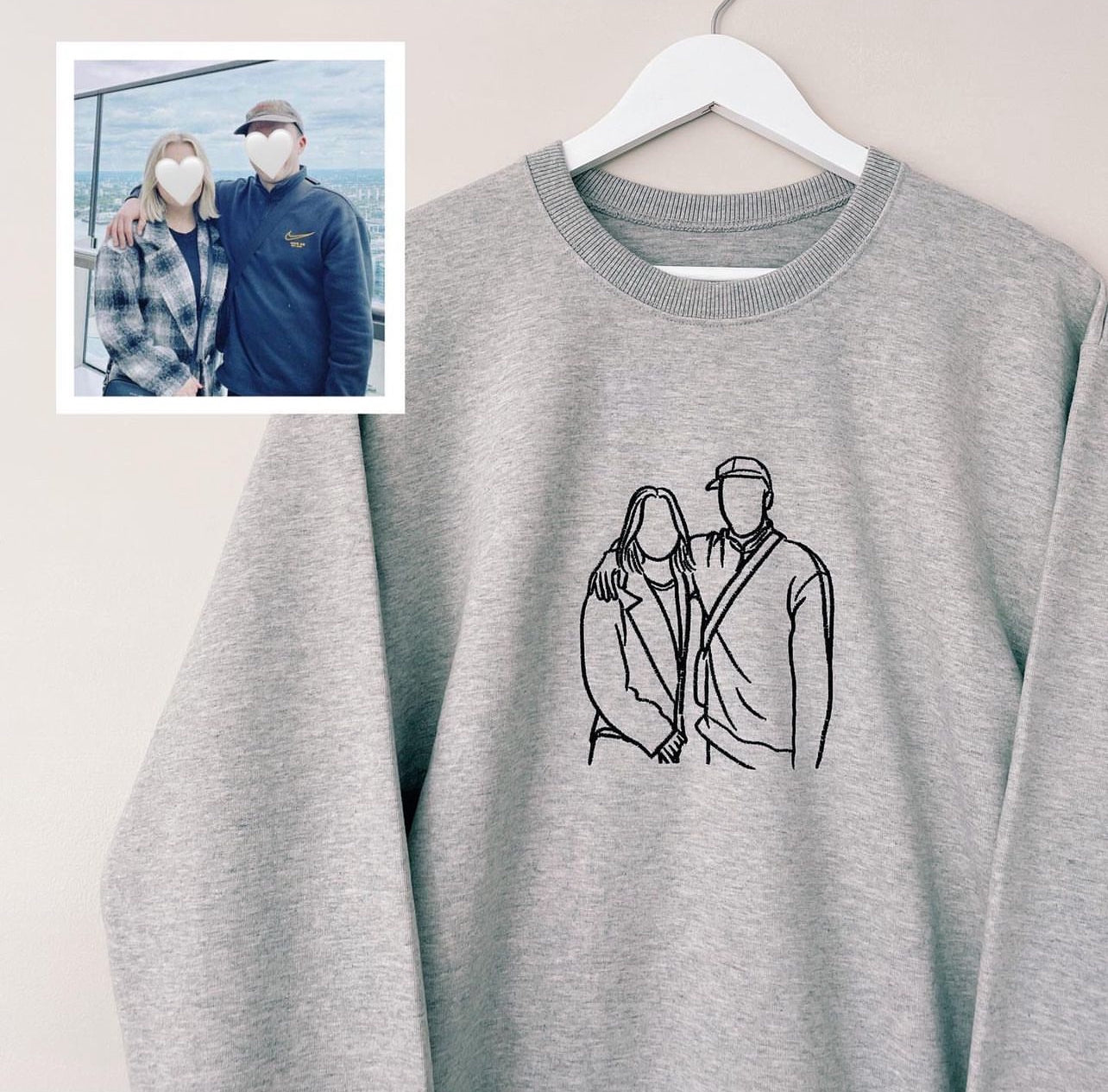 Custom Embroidered Hoodies for Couples – Matching Outline Portrait from Photo