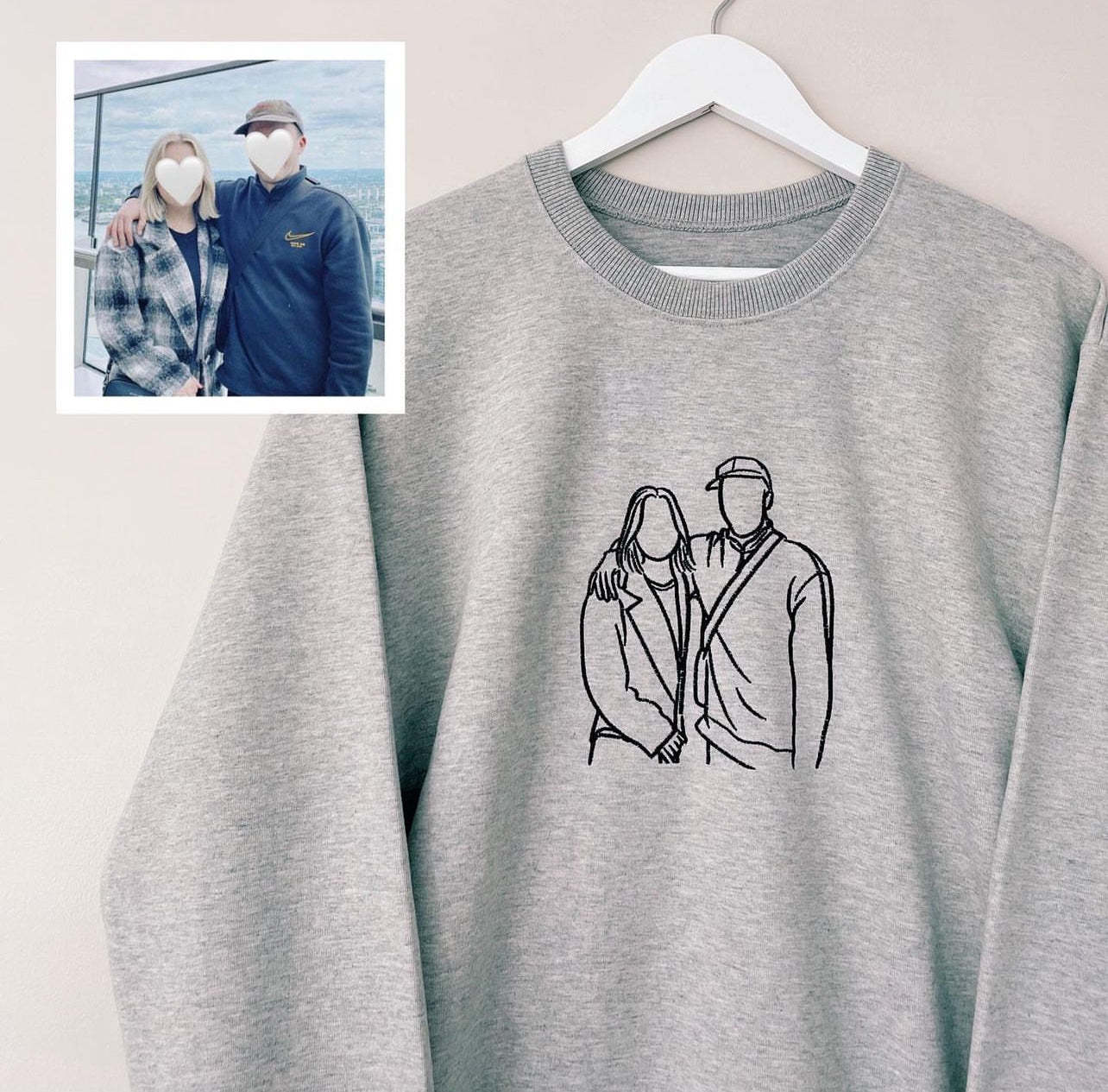 Custom Embroidered Hoodies for Couples – Matching Outline Portrait from Photo