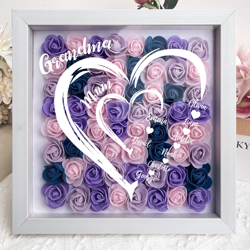 Grandma Hearts Mum Hearts - Personalized Flower Shadow Box