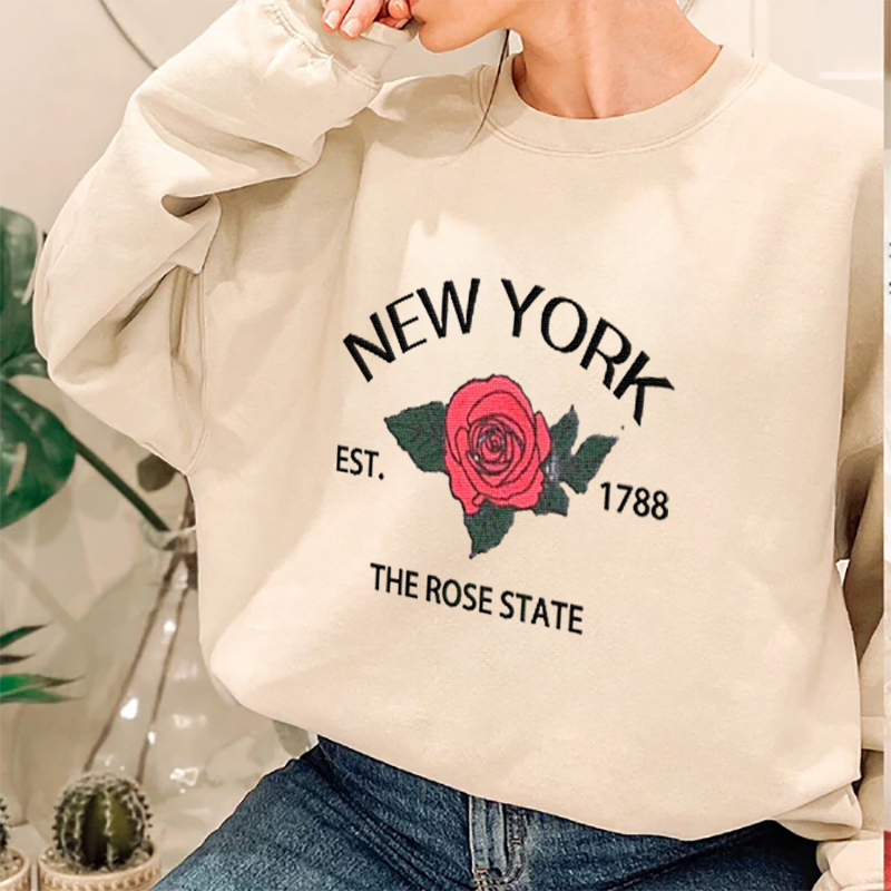CUSTOM EMBROIDERED NEW YORK FLOWER SWEATSHIRT