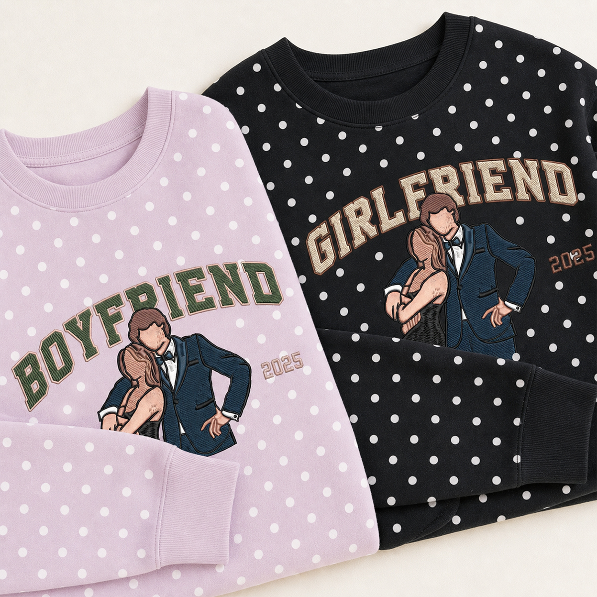 [Copy]Custom Polka Dot Embroidered Portrait Sweatshirt - Personalized Couple Photo Hoodie with Song Lyrics