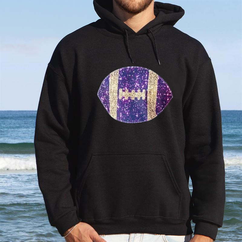 Faux Glitter Flutter Sleeve Purple & Gold Football Tee – Tigers Game Day Shirt for Baton Rouge, LA