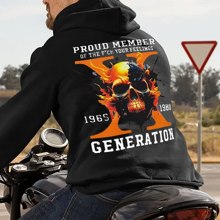 Custom Est Year Gen X Flaming Skull Proud Member Fck Your Feelings Generation Sweatshirt/T-shirt