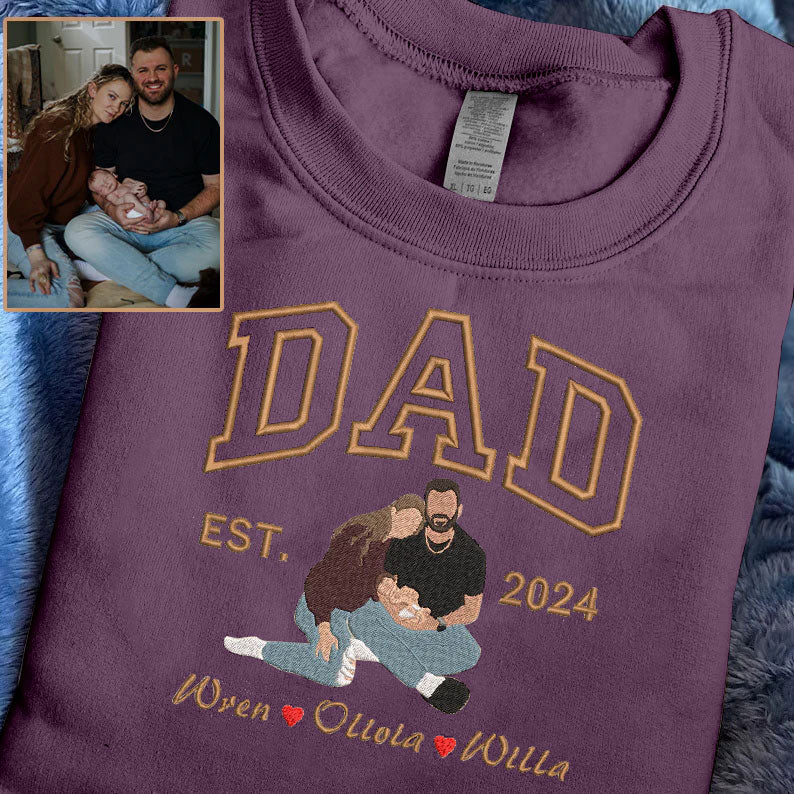 Father's Day EST Personalized Embroidered Family Photo Hoodie Sweatshirt T-Shirt