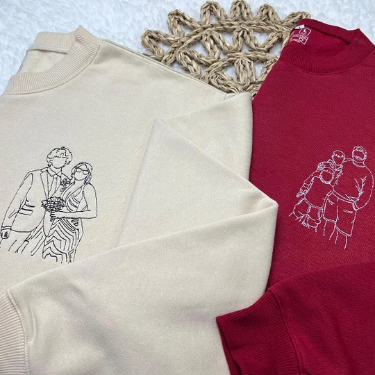 Custom Dad & Kids Photo Outline Embroidered Sweatshirt & Hoodie