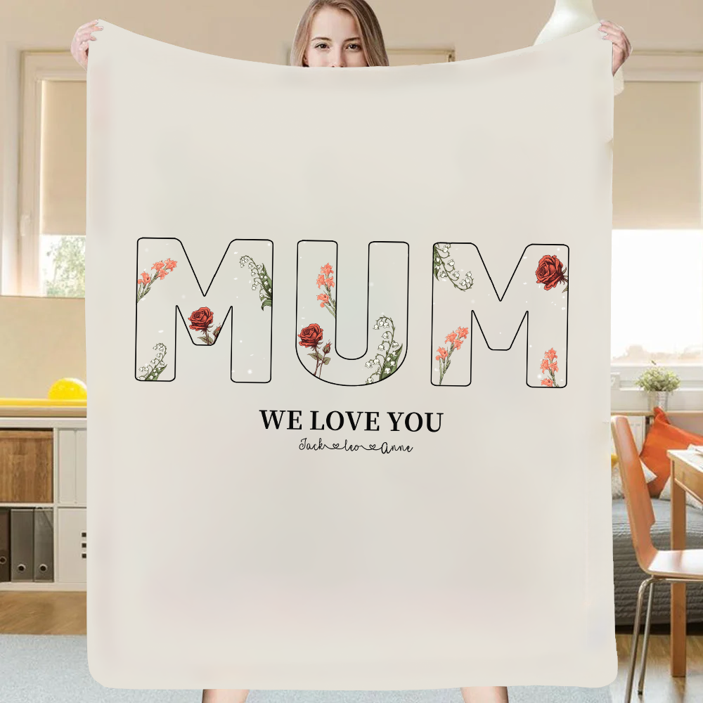 Birthday Flowers Family Bouquet Customized Blanket
