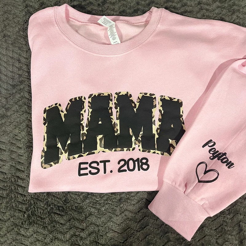 Custom Mama Leopard Puff Print Sweatshirt with Kids Name 