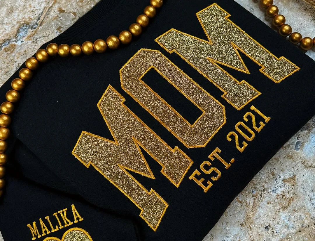 Custom Embroidered Applique Glitter Mama Sweatshirt - Gift for Mom