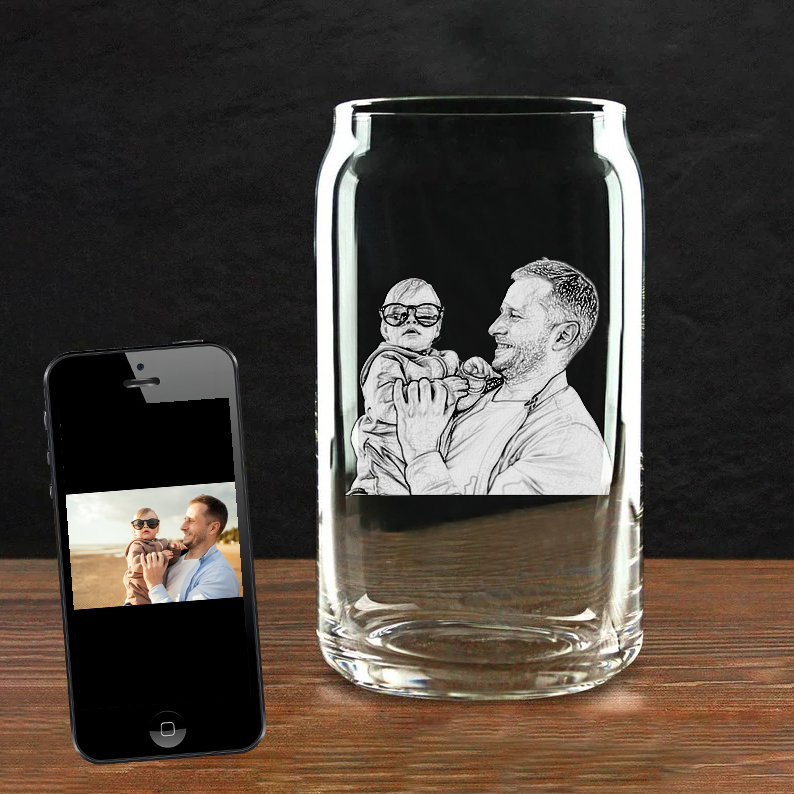 Etched Portrait Picture Rock Glass Father's Day Personalized Whiskey Glass, Personalized Glassware Unique Dad Gift