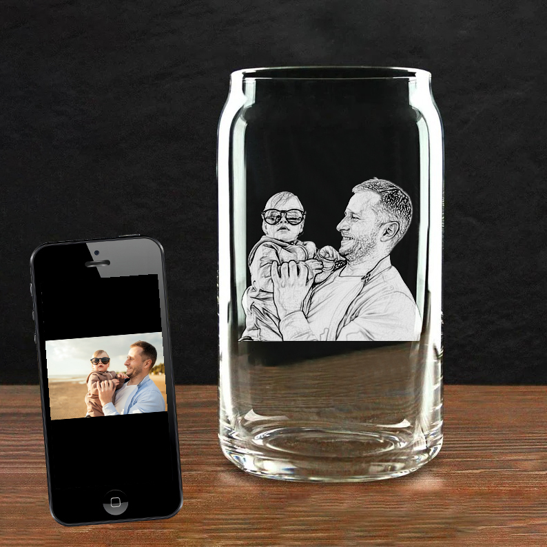 Etched Portrait Picture Rock Glass Father's Day Personalized Whiskey Glass, Personalized Glassware Unique Dad Gift