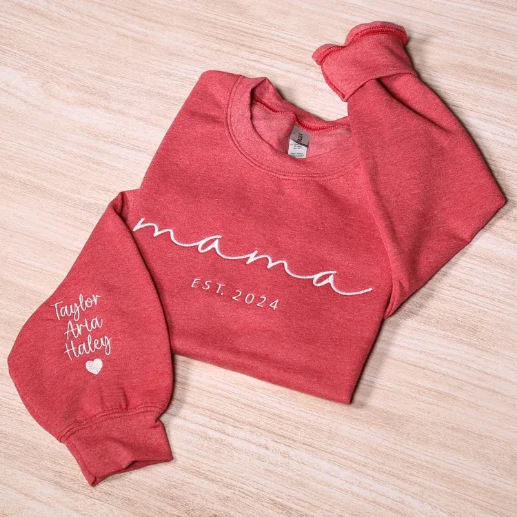Custom Mama Embroidered Sweatshirt With Kids Names Sleeve