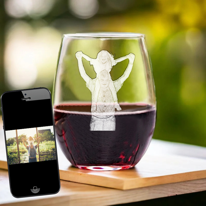 Etched Portrait Picture Rock Glass Father's Day Personalized Whiskey Glass, Personalized Glassware Unique Dad Gift