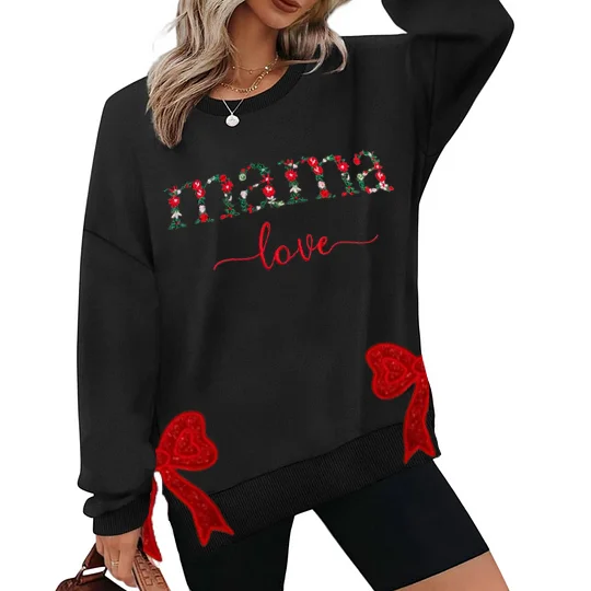 Custom Mama Love Embroidered Bow Shirt