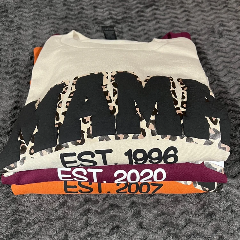 Custom Mama Leopard Puff Print Sweatshirt with Kids Name 