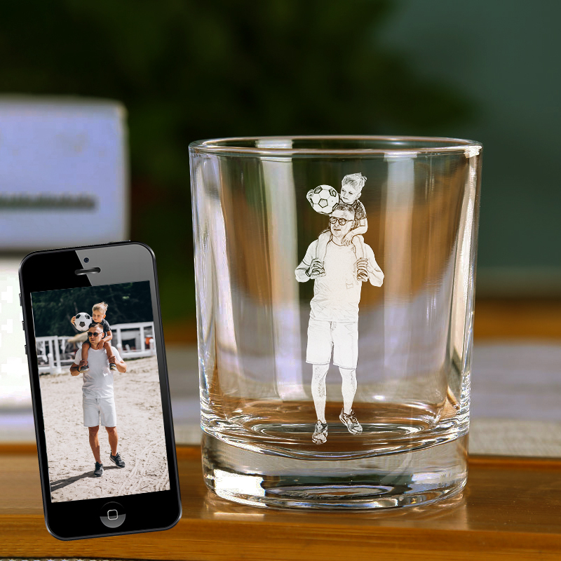 Etched Portrait Picture Rock Glass Father's Day Personalized Whiskey G