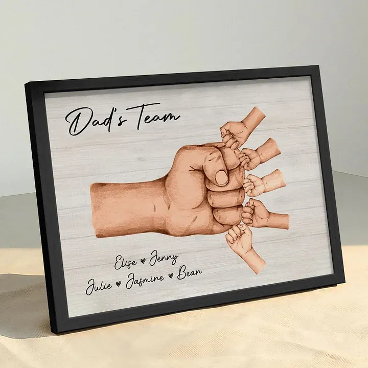 Personalized Daddy & Kids Together We're A Team Family Frame Custom Horizontal Poster Frame Father's Day Birthday Gift For Dad