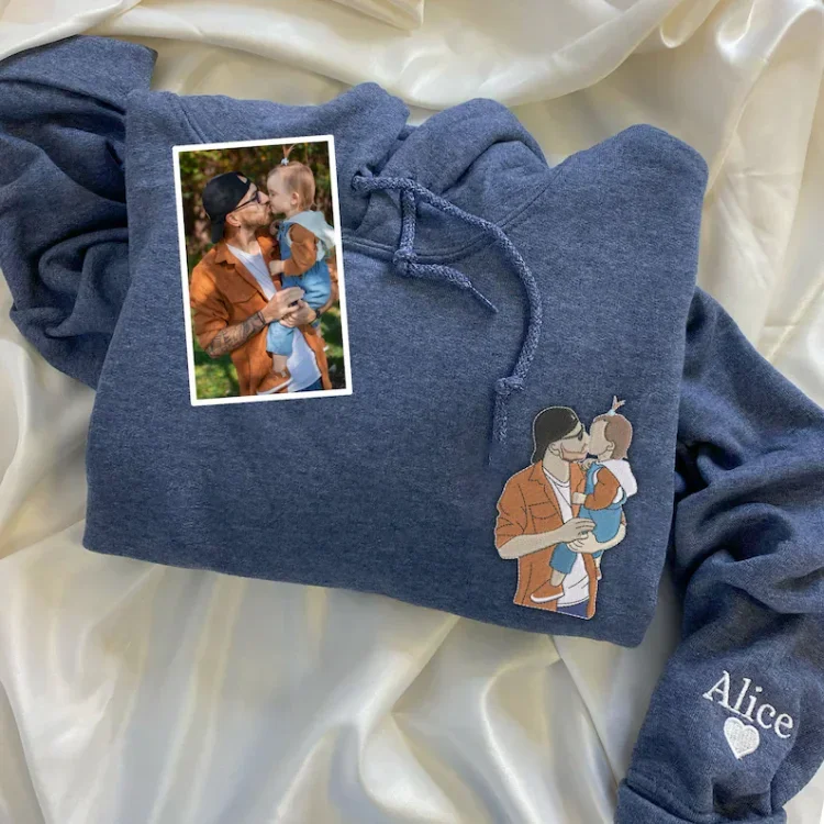 Custom Embroidered Photo Portrait Sweatshirt For Dad