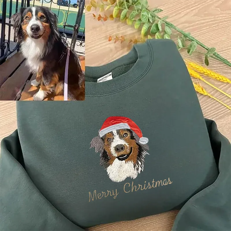 Embroidered Pet Portrait Organic Christmas Jumper Sweatshirt