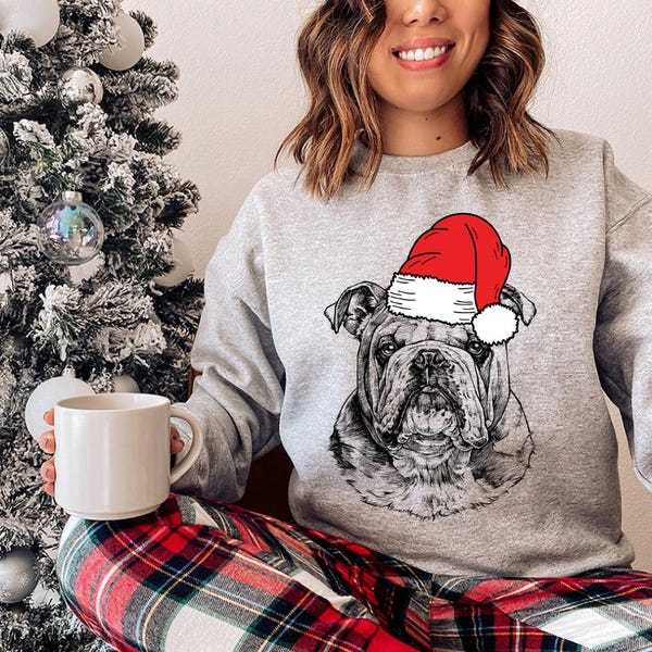 Custom Pet Christmas Sweatshirt - Personalized Dog/Cat Santa Hat Graphic Crewneck