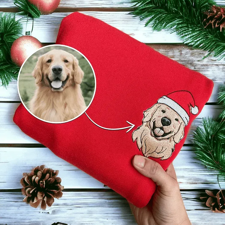 Embroidered Pet Portrait Organic Christmas Jumper Sweatshirt