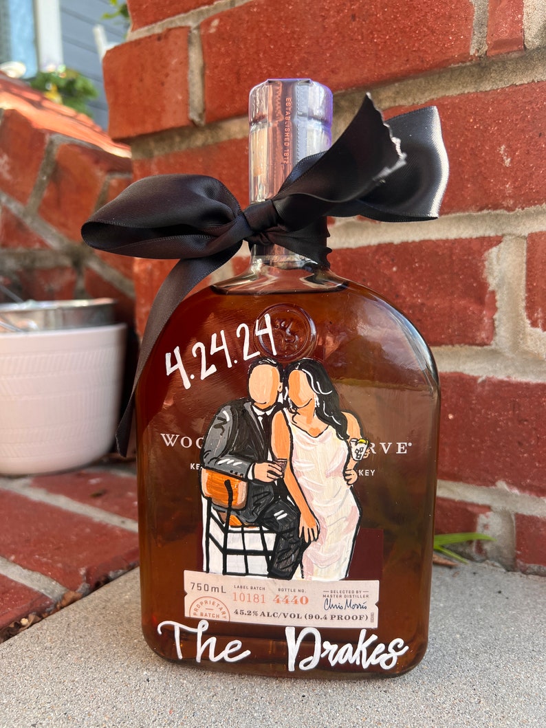 Custom Hand Painted Couple Portrait Whiskey Bottles