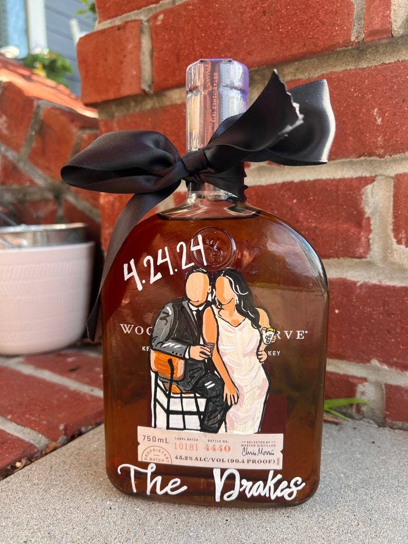Custom Hand Painted Couple Portrait Whiskey Bottles