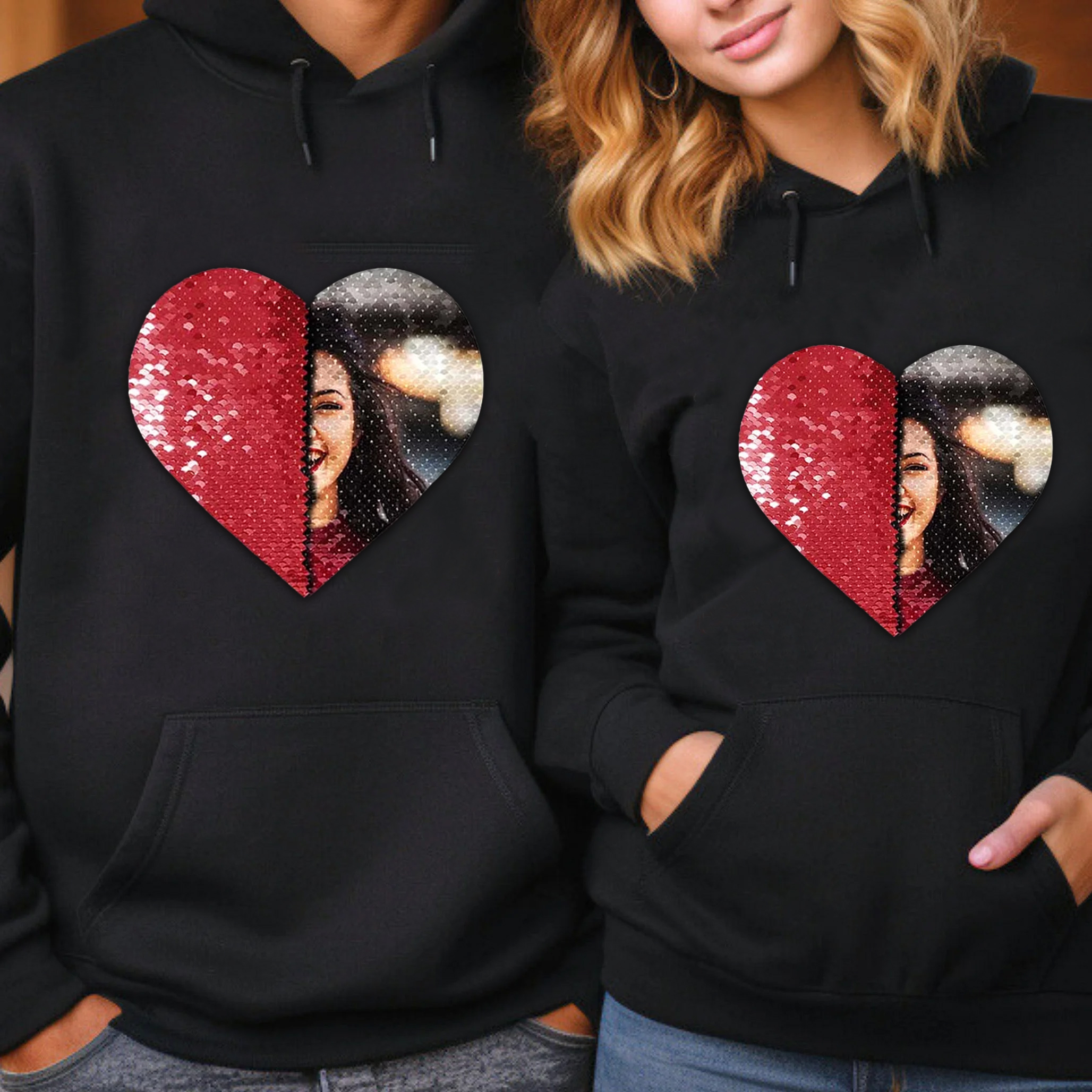 Custom Flip Sequin Hoodie For Couple