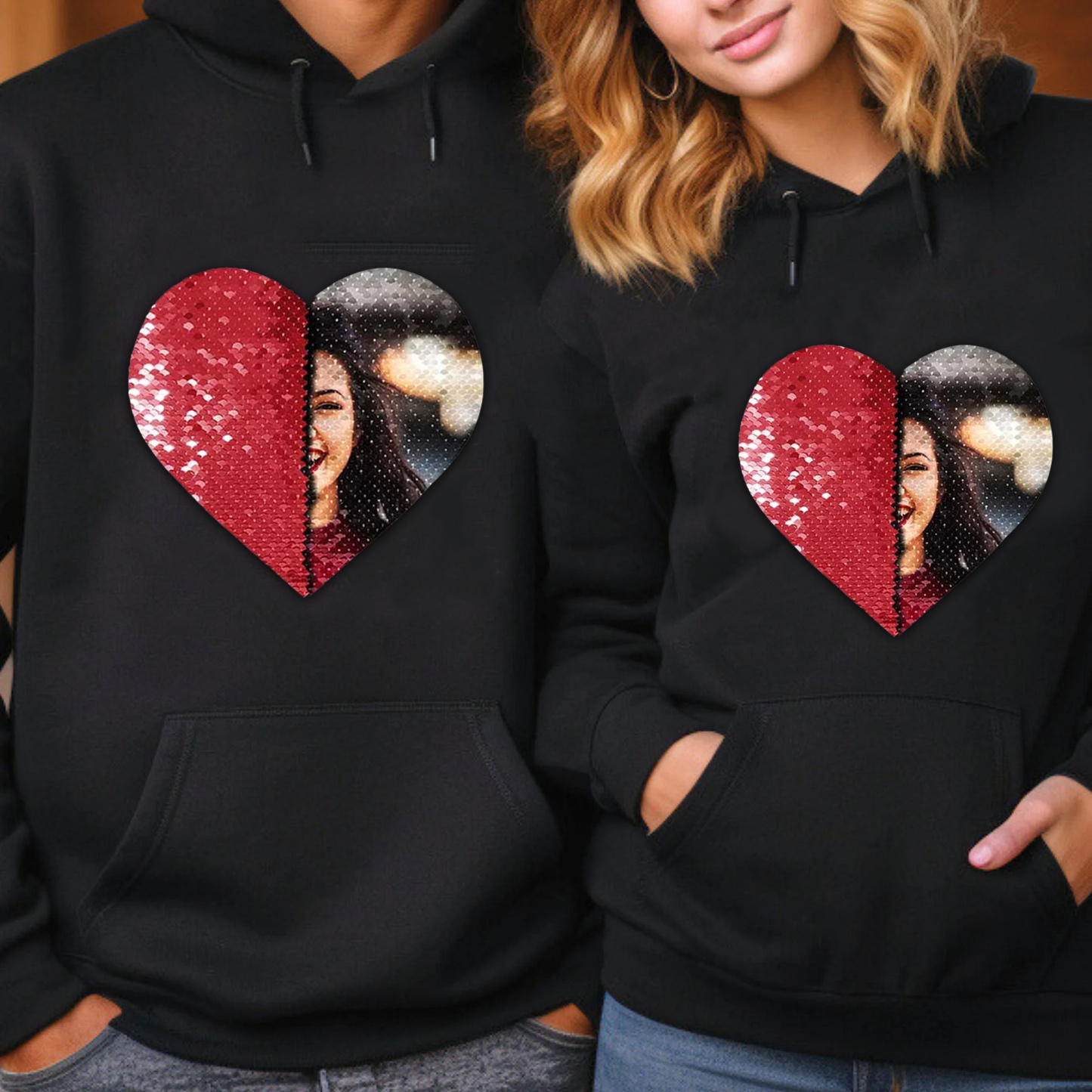 Custom Flip Sequin Hoodie For Couple