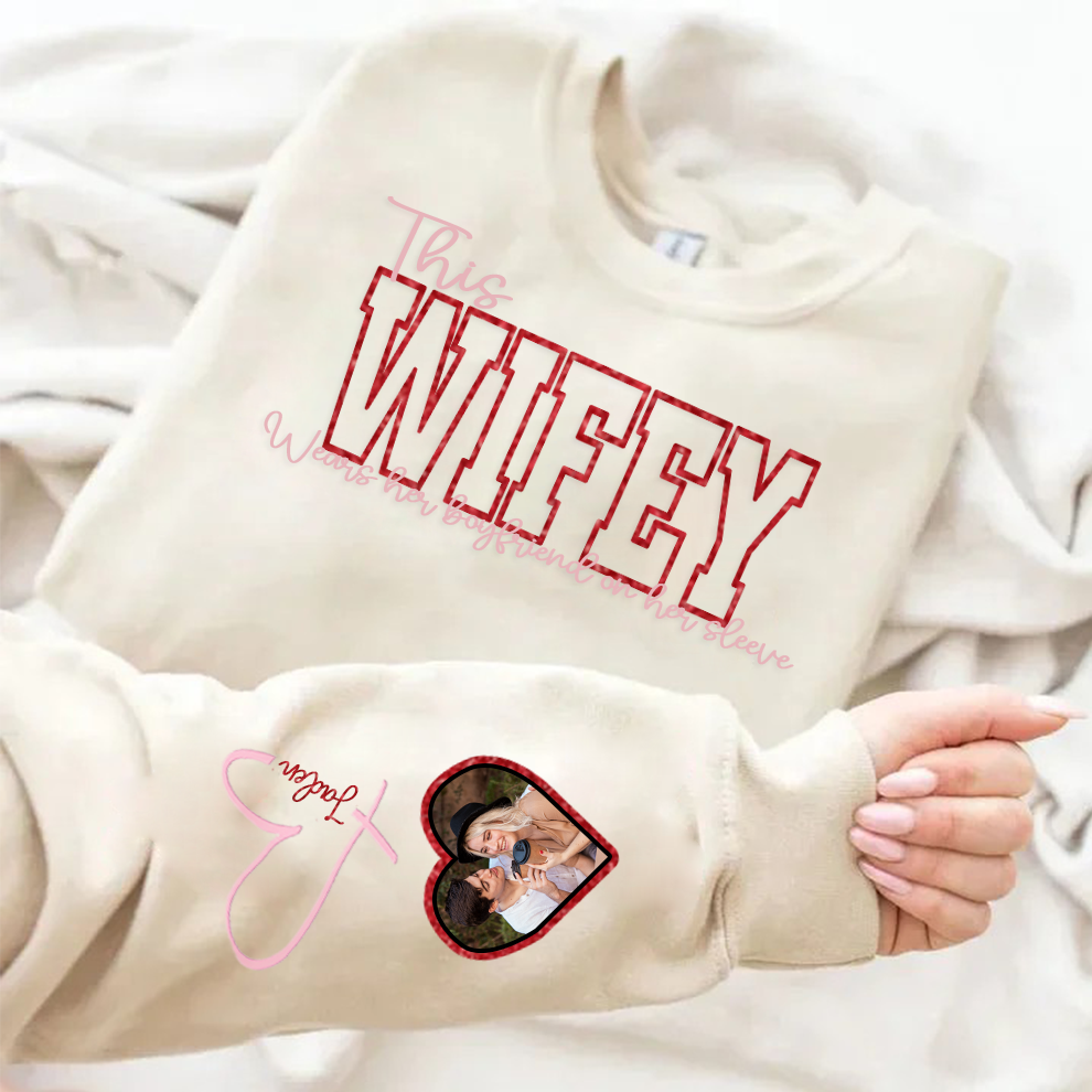 Wear Your Heart on Your Sleeve – Personalized Couple Photo Sweatshirt with Name on Sleeve