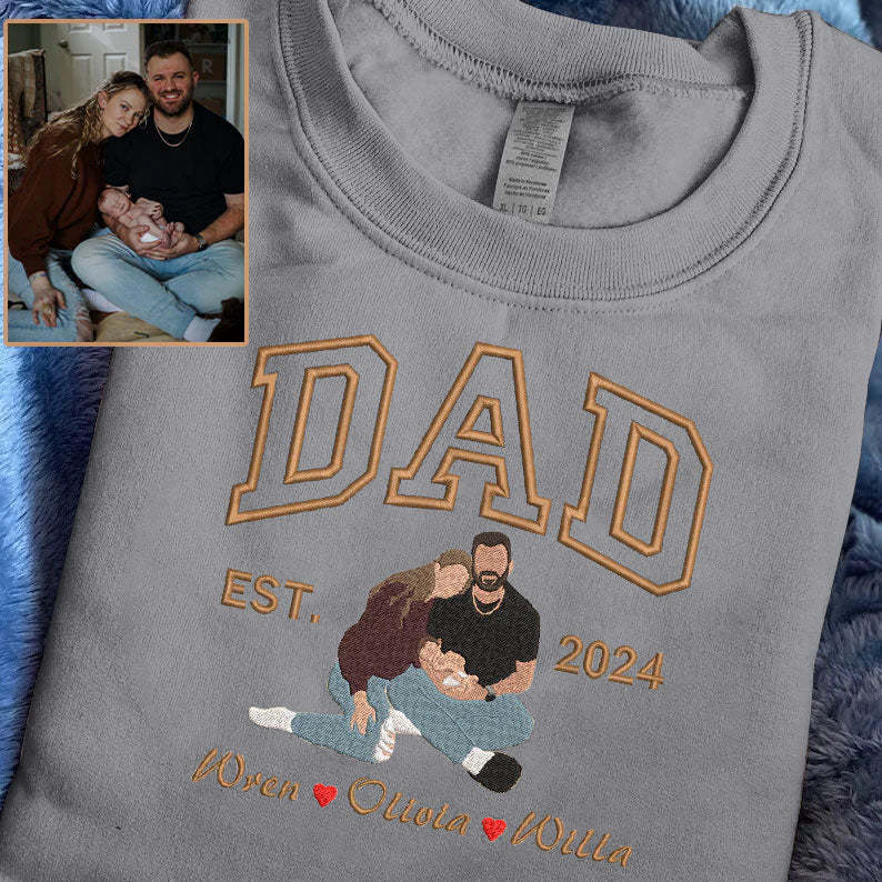 Father's Day EST Personalized Embroidered Family Photo Hoodie Sweatshirt T-Shirt