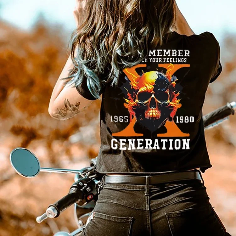 Custom Est Year Gen X Flaming Skull Proud Member Fck Your Feelings Generation Sweatshirt/T-shirt