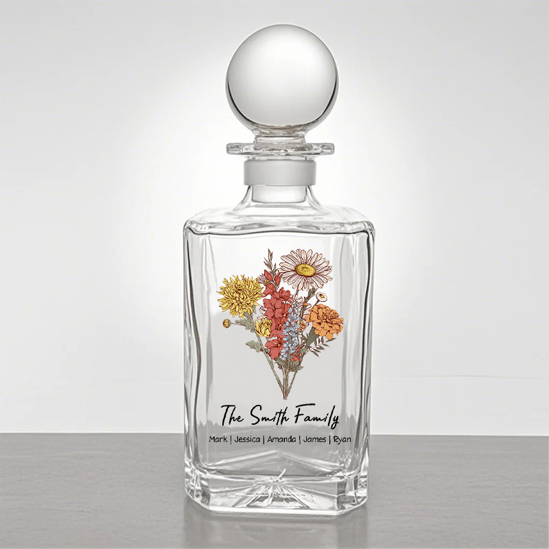 Custom Whiskey Bottles With Birth Flowers