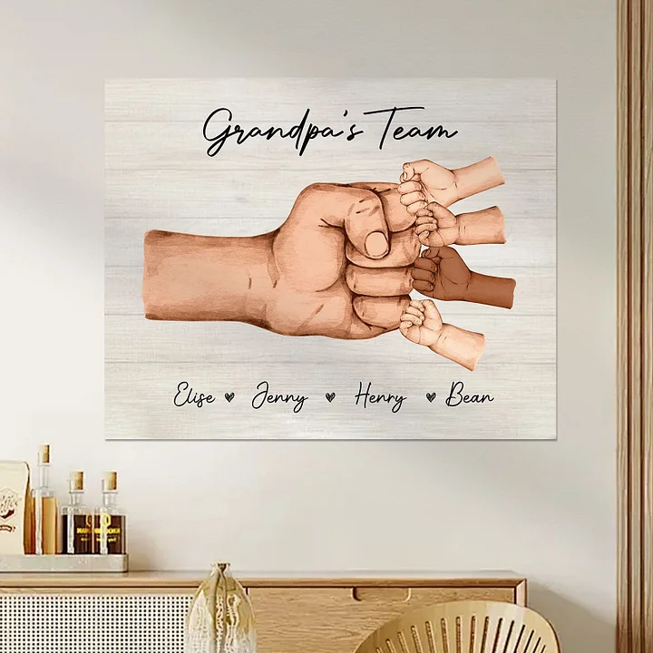 Personalized Daddy & Kids Together We're A Team Family Frame Custom Horizontal Poster Frame Father's Day Birthday Gift For Dad