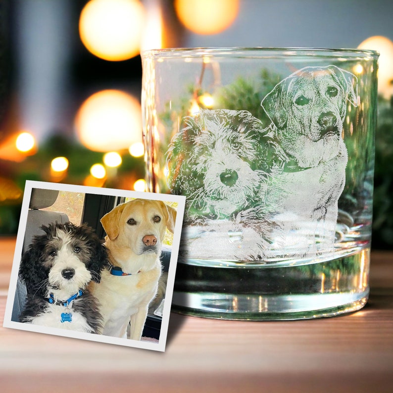 Custom Dog Portrait Whiskey Glass Gift - Engrave Your Pet Photo on Glasses, Gift for Pet Lovers